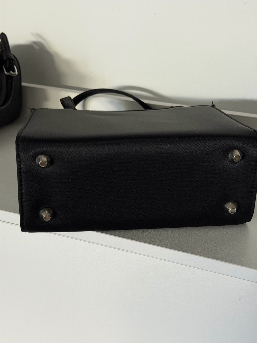 Classic Black Satin Top-Handle Handbag - Picture 5 of 9